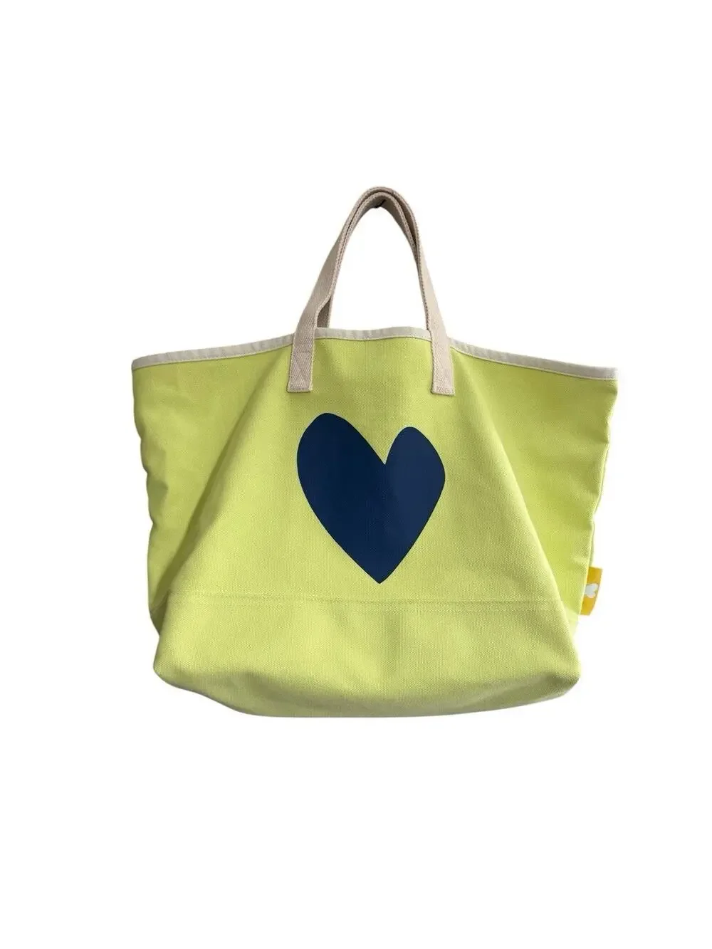 Kerri Rosenthal Bright Yellow Navy Blue Heart Canvas Tote Bag #NE16